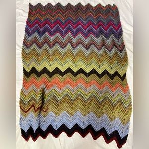 Chevron Crochet Afghan Lap Blanket Throw Multi Color Home Made 49” X 76”